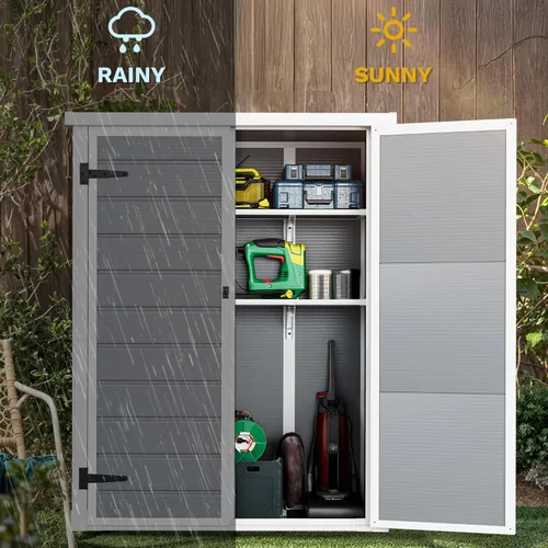 Miniatura 5 de DWVO Cobertizo de almacenamiento alto para exteriores de 50 pies cúbicos con 2 estantes, cobertizo vertical de herramientas de 4.3 x 2 x 5.5 pies