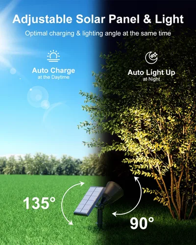 Miniatura 7 de Luces de punto alimentadas por energía solar al aire libre impermeables súper brillantes LED para árbol, bandera, césped, escultura, del atardecer