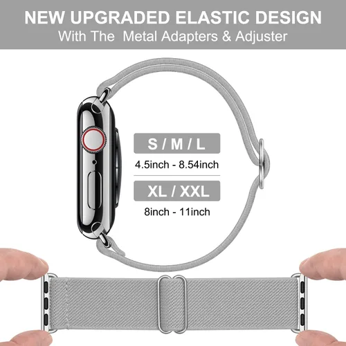 Miniatura 4 de OXWALLEN Correa elástica de nailon solo con conector de metal, compatible con Apple Watch 9/8/7/6/5/4/3 SE 2/1 1.614 in, 1.575 in 1.496 in, correa