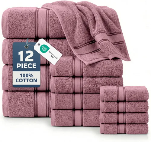 Miniatura 28 de Lane Linen Juego de 4 toallas de baño de 100 % algodón (35 x 66 pulgadas), juego de toallas de baño extragrandes de algodón sin torsión, secado Gris