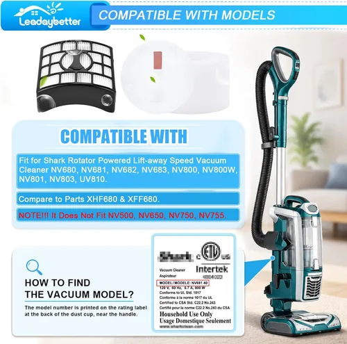 Miniatura 2 de Leadaybetter Paquete de 2 + 4 filtros de repuesto para Shark Rotator DuoClean Powered Lift Away Speed NV680 NV681 NV682 NV683 NV800 NV801 NV803