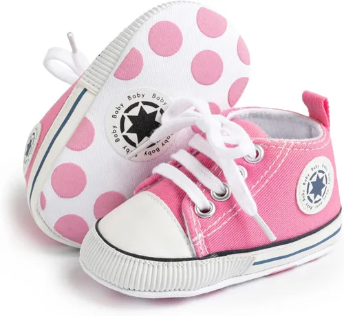 KIDSUN - Zapatos deportivos unisex de caña alta para bebés, mezclilla de lona, suela antideslizante, suaves, para los primeros pasos