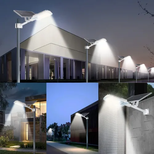 Miniatura 3 de Gebosun Farola solar, luces LED solares de 100 W, funciona desde el atardecer hasta el amanecer, 8600 lm, 6000 K, IP65 impermeable, montado