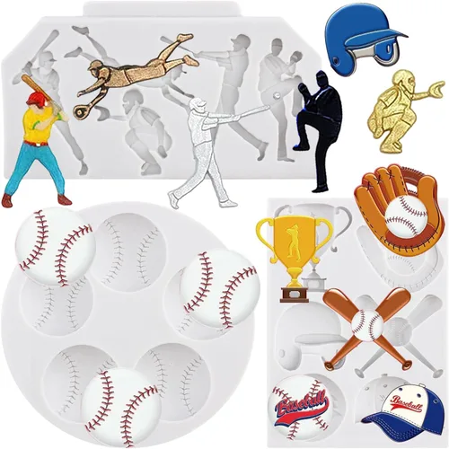 Miniatura 11 de Sijiangmold Moldes de silicona para pelotas deportivas, fútbol, béisbol, baloncesto, rugby, tenis, fondant, bolas de golf, molde de caramelo