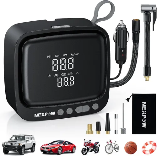 Miniatura 11 de NEXPOW Inflador de neumáticos, compresor de aire portátil, bomba de aire de 150 PSI para neumáticos de automóvil con manómetro digital y apagado