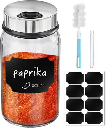 Miniatura 24 de Segarty Tarros de especias con tapas cocteleras, paquete de 6 botellas de vidrio de 4 onzas con tapa de acero inoxidable, recipientes de vidrio