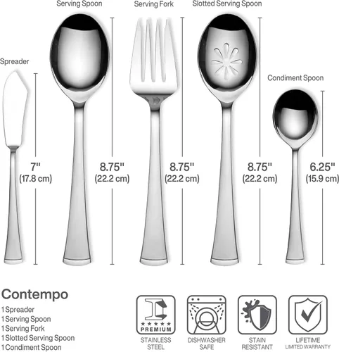 Miniatura 4 de Gourmet Basics by Mikasa Contempo - Juego de cubiertos de acero inoxidable (45 piezas), servicio para 8