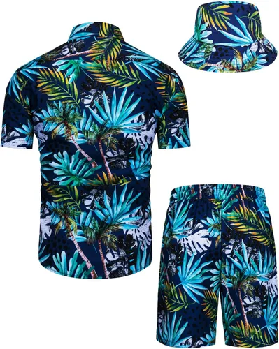 Miniatura 57 de TUNEVUSE Conjunto de camisas y pantalones cortos hawaianos para hombre, 2 piezas, trajes de playa con estampado de flores, traje tropical de verano