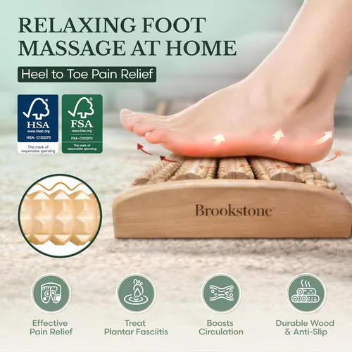 Miniatura 2 de Brookstone Masajeador de pies para neuropatía y alivio de la fascitis plantar, masajeador de rodillo de madera para pies, alivio del dolor de Roble