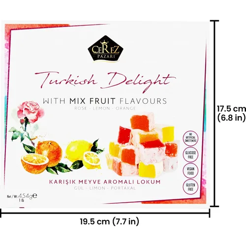 Miniatura 8 de Cerez Pazari - Delicia turca con sabores de rosa, naranja y limón, mezcla de 14 oz. Caja de regalo con snacks gourmet tamaño mediano. Sin nueces.