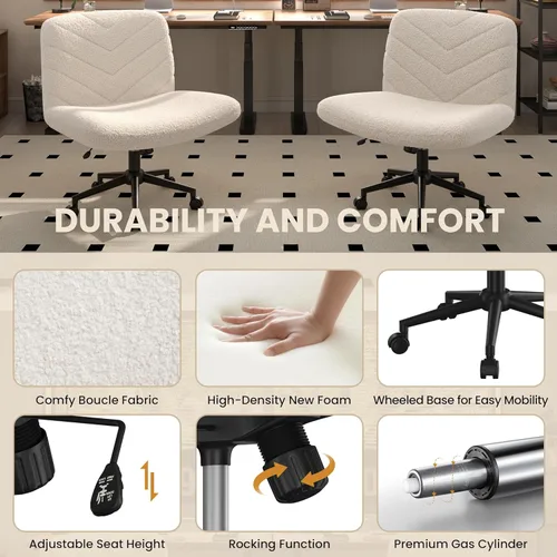 Miniatura 4 de Yaheetech Silla de Escritorio de Oficina con Patas Cruzadas Anchas sin Ruedas, Sillas Giratorias Cómodas para Computadora de Tocador para Hogar