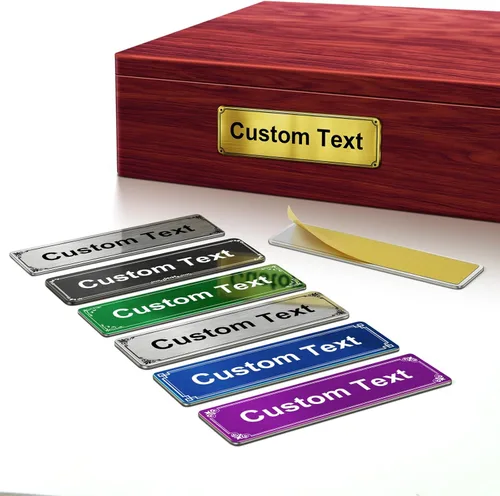 Placa de nombre personalizada de acero inoxidable con adhesivo - Placa grabada personalizada, etiqueta de nombre, insignia, etiqueta, señal - Placas