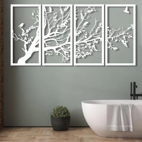 Miniatura 7 de Decoración de pared de metal, arte de pared del árbol de la vida, arte de pared de árbol de metal, 4 paneles, letrero de árbol, decoración de pared
