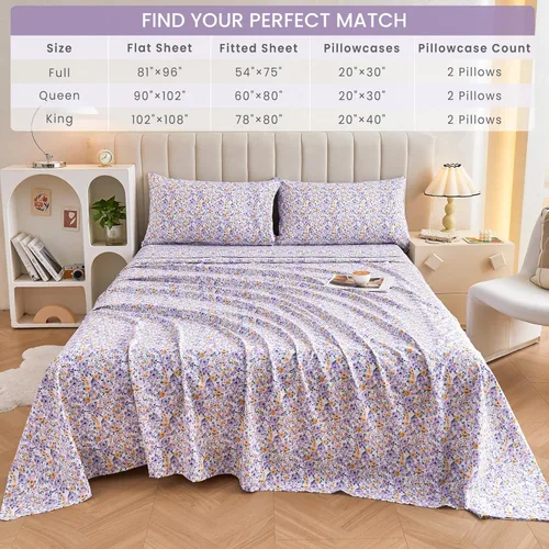 Miniatura 6 de Mooreeke Sábanas de cama Queen con estampado floral, ropa de cama impresa de microfibra suave y fundas de almohada, sábana vintage Queen de bolsillo