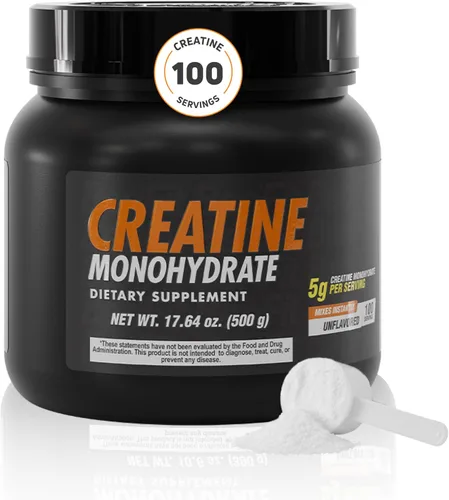 Monohidrato de creatina en polvo 0.18 oz – 100 porciones – Sin sabor, fácil de mezclar – 17.64 oz por recipiente de polvo micronizado puro – para