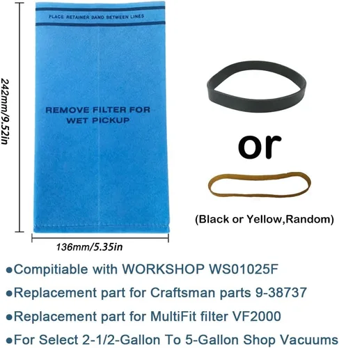 Miniatura 4 de Smilefil - Paquete de 9 bolsas de filtro de vacío en seco y húmedo compatibles con Stinger de 2.5 a 5 galones WS0255VA, WORKSHOP WS01025F, Craftsman