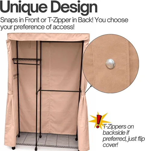 Miniatura 3 de Formosa Covers Funda portátil para estante de ropa, protege tu ropa del polvo, mantiene tu habitación organizada en beige caqui (solo funda)