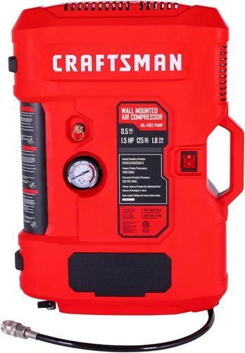 Miniatura 10 de CRAFTSMAN Compresor de aire de montaje en pared con kit de accesorios de 8 piezas, inflador de neumáticos, compresor de aire portátil y silencioso