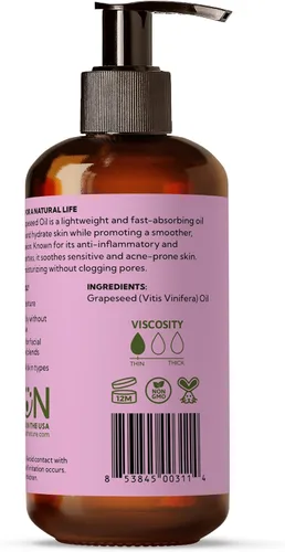 Miniatura 3 de Best of Nature Aceite corporal y masaje de semilla de uva 100% puro, sin perfume, ligero y no graso para cabello, piel, cara y aceite portador