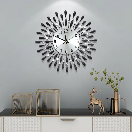 Miniatura 13 de Reloj de pared grande de metal, decorativo, 3D, sin tictac, silencioso, de cuarzo, con números arábigos, para sala de estar, hogar, cocina, Oro ~