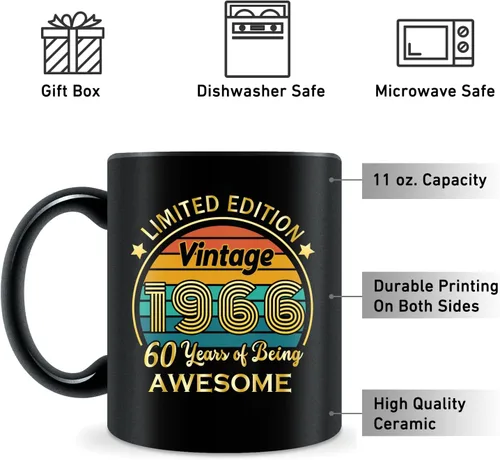 Miniatura 3 de QUPT Regalos de 60 cumpleaños para hombres, taza de 60 cumpleaños de 1964, regalo para hombres y mujeres, información sobre la antigüedad de 1964