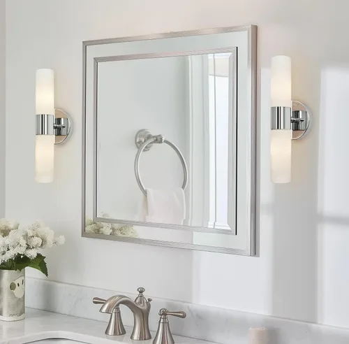 Miniatura 3 de Kira Home Duo - Aplique de pared moderno de 14 pulgadas con pantallas de vidrio esmerilado, para baño/tocador, acabado cromado
