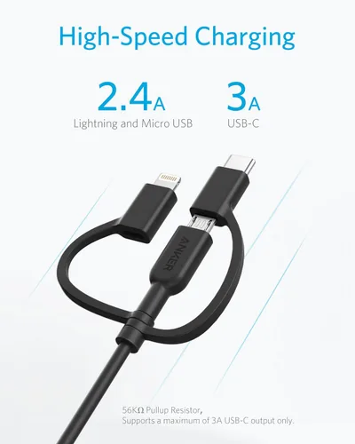Miniatura 5 de Cable Anker Powerline II 3 en 1, cable Lightning/Type C/Micro USB para iPhone, iPad, Huawei, HTC, LG, Samsung Galaxy, Sony Xperia, smartphones Negro