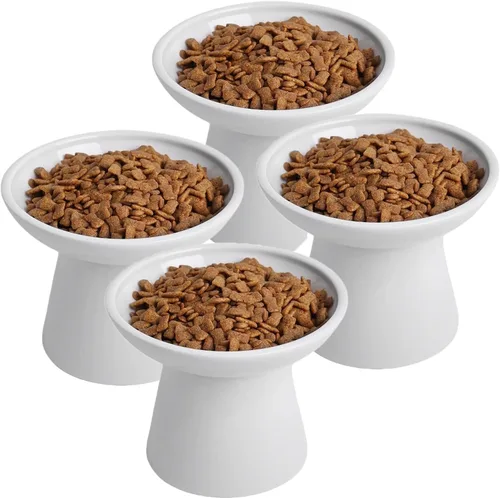 Cuencos de Cerámica Extra Anchos Elevados de 6.2 Pulgadas para Gatos, Juego de Cuencos de Comida y Agua para Gatos Mayores Grandes y Perros Blanco-4