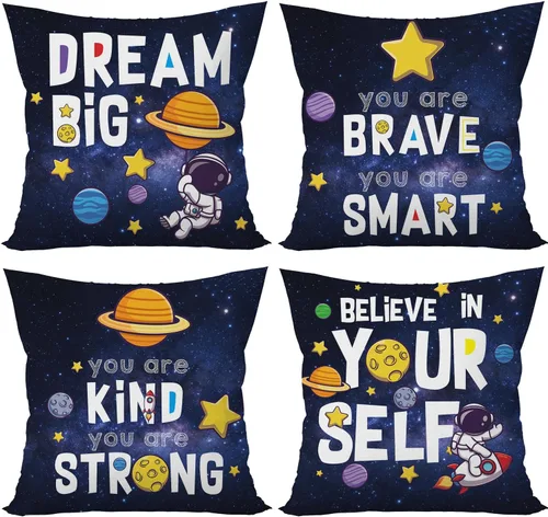 Yuzi-n Fundas de almohada del espacio exterior con diseño de astronauta y planeta para decoración de habitación de niños, habitación de niños, sala