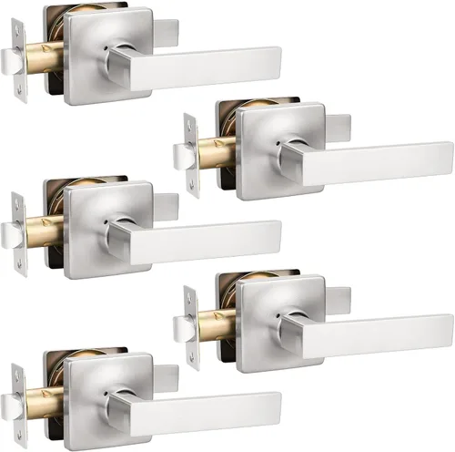 Miniatura 21 de GOBEKOR Paquete de 1 palanca de paso, manijas de puerta rectas de níquel satinado para cerradura de puerta de armario, manija cuadrada de puerta
