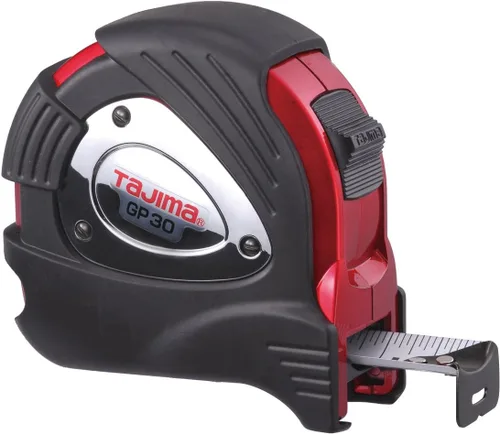TAJIMA Cinta métrica G-Plus de 30 pies x 1 pulgada con estuche blindado y hoja revestida de acrílico - GP-30BW