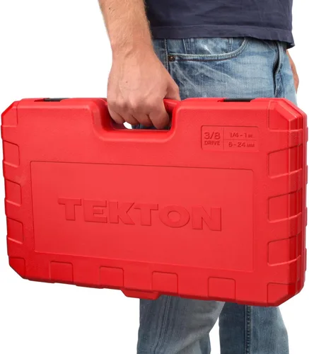 Miniatura 6 de TEKTON Juego de llaves de vaso y trinquete de 12 puntos poco profundos y profundos de 3/8 pulgadas con estuche, 73 piezas