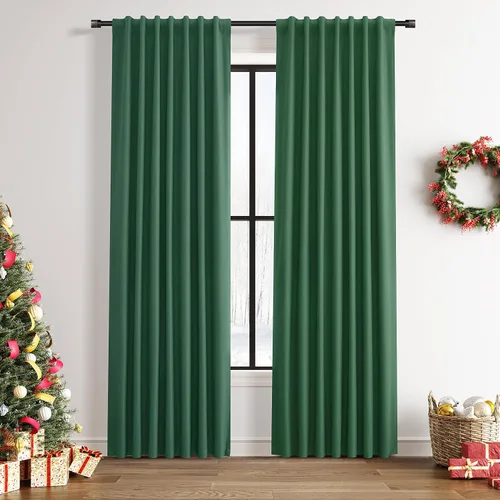 Miniatura 15 de Cortinas 100% Opacas Verde Oscuro 72 Pulgadas de Largo 2 Paneles para Dormitorio Aislantes Textura de Lino Sólido Cortinas Oscurecedoras
