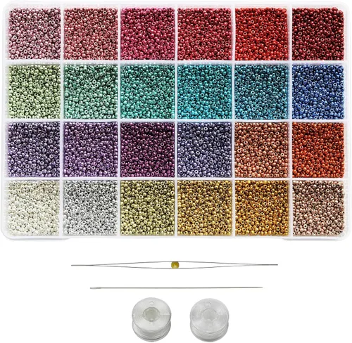 Miniatura 12 de Bala&Fillic Tamaño de cuentas de semillas de 0.079 pulgadas, 24 colores en total, 16800 piezas en caja, 12/0 pequeñas cuentas de semillas