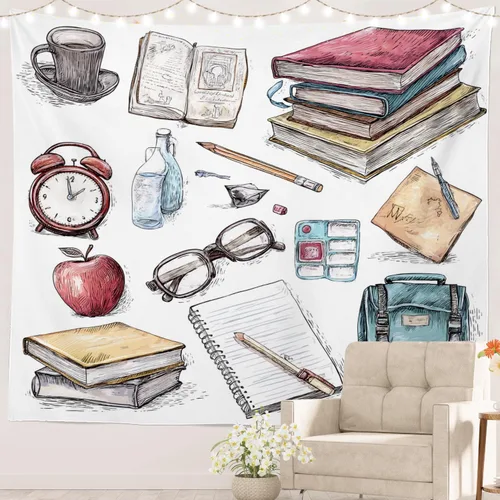 Miniatura 9 de Batmerry Tapiz de pintura abstracta apagado, trazos de expresión artística arte de pared, decoración para colgar, fibra de poliéster, blanco