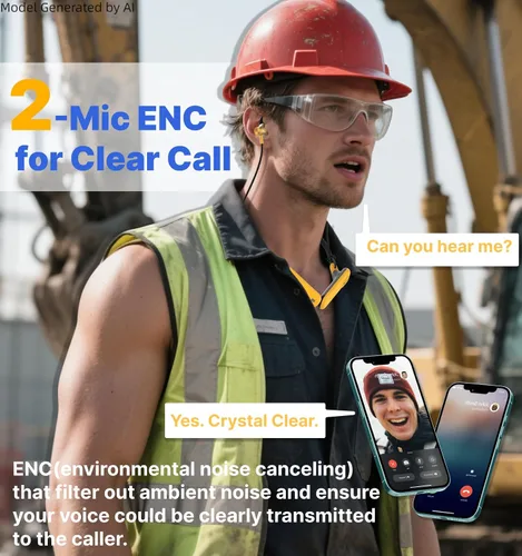 Miniatura 5 de Hmusic H23 Jobsite - Auriculares inalámbricos con reducción de ruido de 30 dB, impermeable IP67, batería de 80 horas, micrófono con cancelación