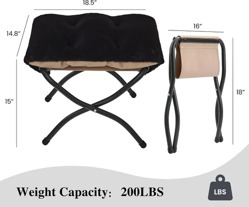 Miniatura 3 de Otomana Plegable de 15"(A), Taburete Reposapiés Plegable, Taburete Pequeño Portátil para el Pie para Sofá, Otomana Reposapiés Plegable Colapsible