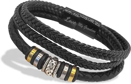 Miniatura 26 de Pulsera de cuero trenzado con texto en inglés «Love You Forever» para hombres y niños, pulsera inspiradora de acero inoxidable, pulsera de cuero