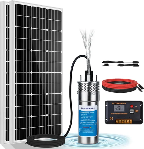 ECO-WORTHY Kit de bomba de pozo solar, bomba de agua sumergible de 12 V CC con panel solar de 200 W para áreas fuera de la red, pozos profundos,