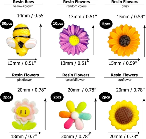 Miniatura 3 de 225 piezas de resina diminuta abeja de madera mariquita margarita flor decoración de hongos, adorno de abejorro, encanto de limo epoxi en miniatura