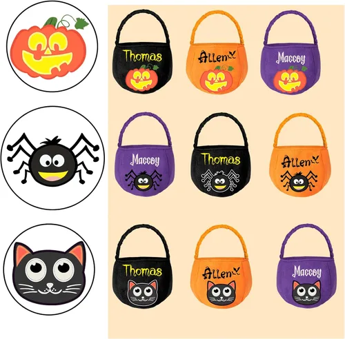 Miniatura 4 de Cubo de Halloween personalizado con nombre personalizado para trucos o tratos, bolsa de dulces personalizada para niños, bolsas de mano grandes