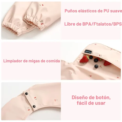 Miniatura 6 de Baberos de Bebé con Manga Larga y BLW, Baberos de Cobertura Total para Alimentación de Bebé, Material de PU Suave y Amigable con la Piel, Lavable a