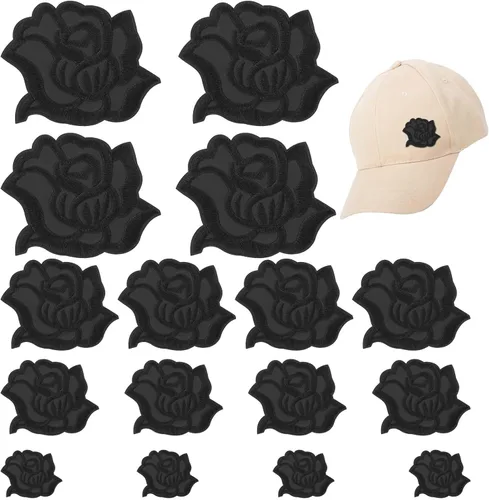 16 parches de flores de rosas negras, 4 tamaños de flores para planchar, parches bordados, para jeans, chaquetas, suéteres, sombreros, zapatos,
