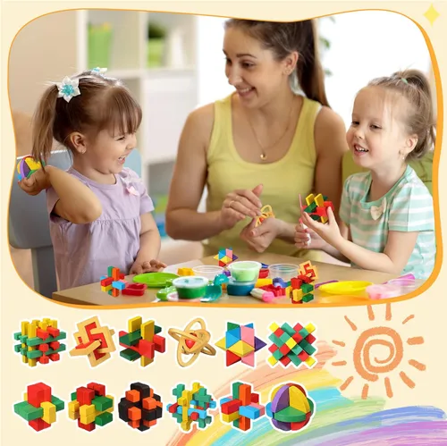 Miniatura 6 de Syhood Juego de 12 piezas de rompecabezas de madera para el cerebro 3D IQ Challenge Toy Games Logic Mind Smart Puzzle Box Lock Toy Brain Teaser