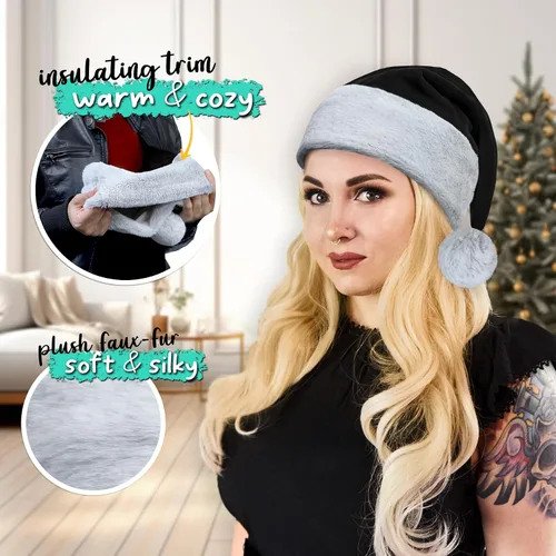 Miniatura 2 de Sombrero de Santa Hexonomy, Terciopelo, Borde de Piel Sintética - Suave y Cálido Peludo, Tocado de Navidad de Lujo - Adulto, Talla Única, Talla única