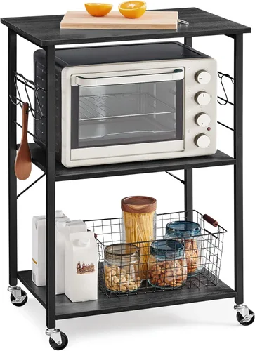Miniatura 9 de VASAGLE Estante de cocina con ruedas, carrito de servicio de 23.6 pulgadas con 3 estantes, carrito de cocina, estante de microondas, para mini