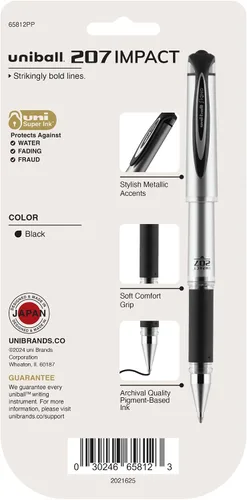 Miniatura 7 de uni-ball Signo 207 Impact Stick - Bolígrafo de gel, 4 bolígrafos negros, bolígrafos de gel de punta gruesa de 0.039 pulgadas, escritura suave, tinta
