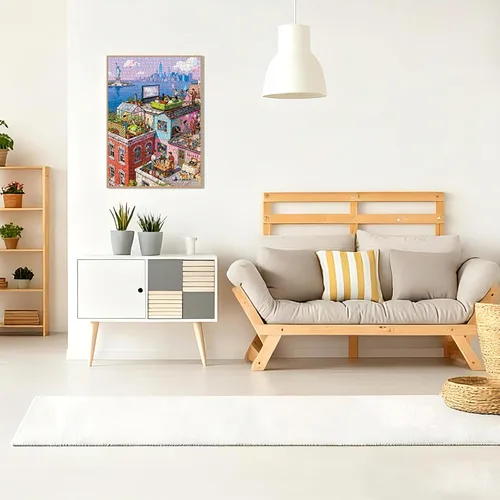 Miniatura 6 de Rompecabezas para adultos de 1000 piezas, rompecabezas de reunión en la azotea, rompecabezas de 1000 piezas para adultos NYC Rooftop Illustration