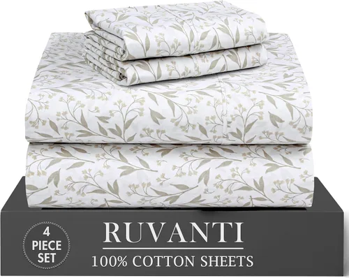 Miniatura 34 de RUVANTI 6 Piezas Sábanas de Algodón - 100% Algodón Natural Suave, Ligeras y Transpirables Sábanas de Percal Crujiente, Sábanas de Cama Tamaño Full