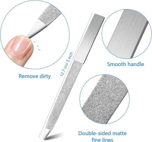 Miniatura 2 de Mudder 6 limas de uñas de diamante de acero inoxidable de doble cara, lima de metal para mujeres y hombres, uñas de los pies, manicura para salón